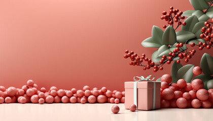 Sticker - Winter celebration gift box, decoration, pink colors, Christmas ornament generated by AI