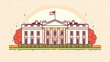 Stylized Illustration of the White House with American Flag - Government Leadership and Executive Power Concept