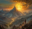 Mountain climber at sunset