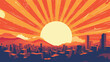Abstract retro background aesthetic sun and the city