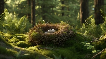 A lovely  was nesting in front of a lush grass at the border of a forest.