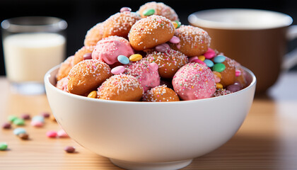 Canvas Print - Homemade dessert ball on pink table, a sweet temptation generated by AI