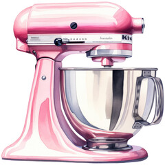 Wall Mural - Watercolor pink kitchenaid stand mixer, isolated on transparent background