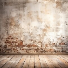 Wall Mural - Vintage brick wall and wooden floor background