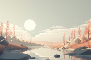 Wall Mural - A beautiful pastel peach color landscape
