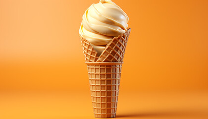 Poster - Refreshing summer dessert creamy ice cream cone with gourmet toppings generated by AI