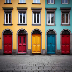 Poster - A series of colorful doors in a row.