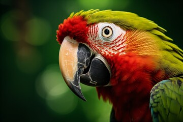 Wall Mural - Closeup of a beautiful green and tropical parrot
