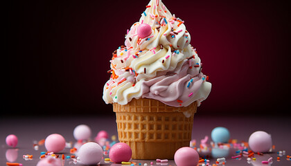 Canvas Print - A colorful celebration of sweet treats candy, cupcakes, and ice cream generated by AI