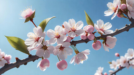 Sticker - Blossoming branches with blue sky background