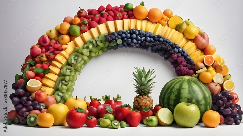 Isolated fruits in a line. Rainbow made of fresh fruits and vegetables ...
