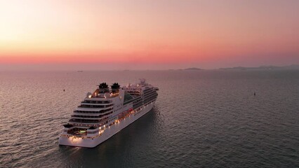 Wall Mural - cruise ship after sunset, cruise liners beautiful white cruise ship above luxury cruise in the ocean
