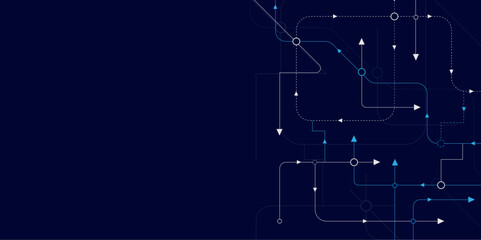 Vector illustration fantastic digital technology. Technology lines circuit and dots on blue background, circuit board network connection