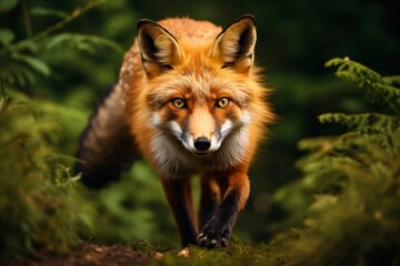 Wall Mural - Closeup of a red fox in the jungle