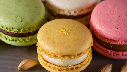 Wall Mural - Macro shot of colorful macaroons 