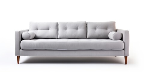 Wall Mural - White background studio shot of a contemporary gray sofa.
