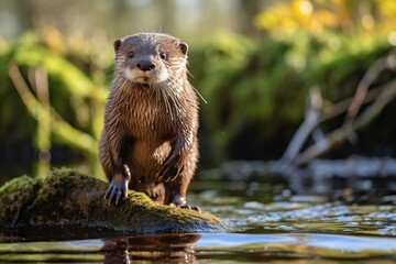 Wall Mural - otter on a rock