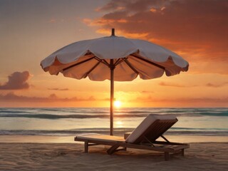 Wall Mural - A serene sunset scene from a sunbed, with the sea and sky painted in beautiful hues