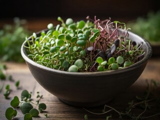 A bowl of mixed fresh microgreens