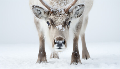 Poster - Cute deer in snow, looking at camera, surrounded by nature generated by AI