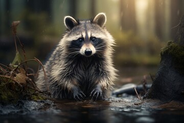 Poster - raccoon in a forest