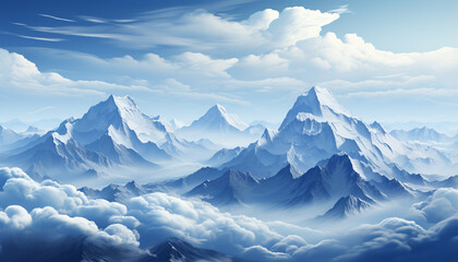 Canvas Print - Majestic mountain range, blue sky, tranquil landscape, snowy peak generated by AI