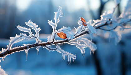 Wall Mural - Winter beauty in nature frost, snow, and ice crystal generated by AI