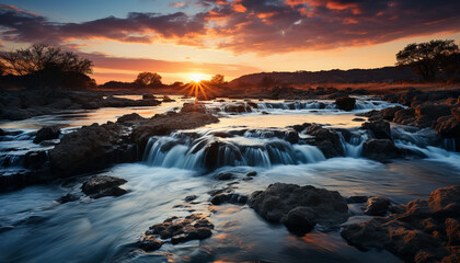 Canvas Print - Majestic mountain reflects in tranquil water, nature beauty captured generated by AI