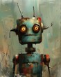 © Cary - robot glowing eyes rusty body blurred dreamy illustration profile paranoid android highly old biped