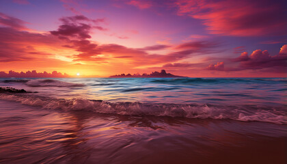 Poster - Sunset over water, nature beauty reflected in tranquil seascape generated by AI