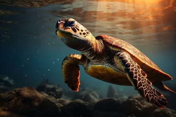 Wall Mural - turtle swimming in the sea