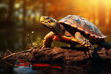 Closeup of a tortoise walking on land