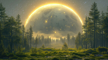 Wall Mural - landscape of an alien planet, view of another planet with fantastic trees, science fiction backgroun