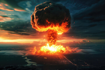 Wall Mural - Nuclear explosion of an atom bomb with a mushroom cloud