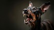 Portrait of a black and tan doberman dog with open mouth