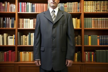 Businessman in suit standing in library