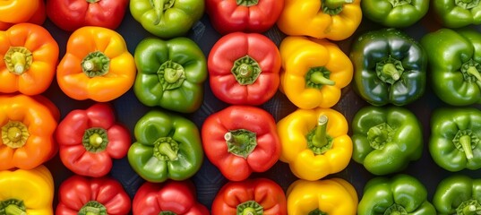 Wall Mural - Colorful bell peppers backdrop for healthy eating concept with space for recipes or nutrition.