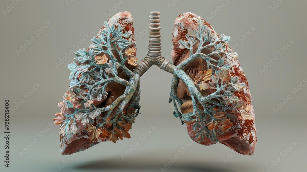 Anatomical model of human lungs with detailed trachea and bronchial ...
