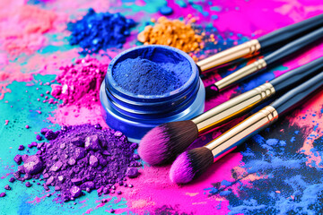 Canvas Print - Professional Makeup Brushes and Powders, Capturing the Essence of Beauty and Cosmetic Elegance