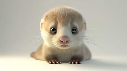 Poster - Adorable 3D rendering of a playful ferret, showcasing its cuteness on a clean white background. Perfect for animal lovers and whimsical designs.