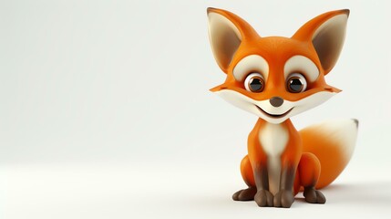 Wall Mural - A delightful 3D render of a cute fox, with its fluffy fur and adorable face, standing against a pristine white background. This charming creature will add a touch of whimsy to any project or