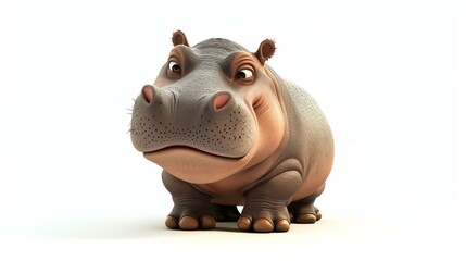 Wall Mural - A charming 3D rendering of an adorable hippo, with a friendly smile and endearing eyes, displayed on a clean white background. Perfect for adding a touch of cuteness to any project.