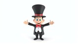 Fototapeta Zachód słońca - A charming 3D illusionist in a playful pose, ready to astound with their magical tricks. This adorable character is set against a clean white background, creating a delightful visual impact.