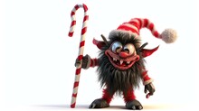 3D Cute Krampus Character With Horns And A Sinister Smile, Standing On A Clean White Background. Perfect For Adding A Touch Of Mischief During The Holiday Season.