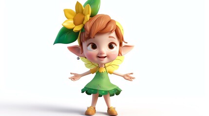 Wall Mural - A delightful 3D rendering of a cute pixie character, exuding charm and whimsy, set against a clean white background. Perfect for adding a touch of enchantment to any project or design.