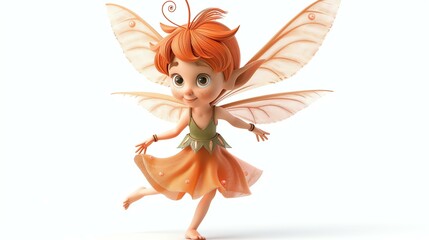 Wall Mural - A charming 3D pixie with an adorable face and whimsical wings, set against a clean white background. Perfect for adding a touch of magic to your designs.