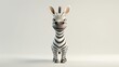 A charming 3D rendering of an adorable zebra, delightful with its black and white stripes, standing on a pristine white background. Perfect for adding a touch of whimsy and cuteness to any p