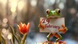 Cool leap day background with cute frog for 29 February card, banner or web decoration