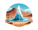 illustrated desert geyser eruption. Sticker illustration
