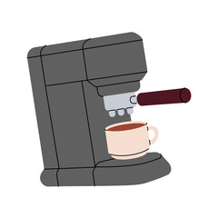 Wall Mural - Coffee machine with cup. Hand drawn elements for cafe menu, coffee shop. Vector illustration.